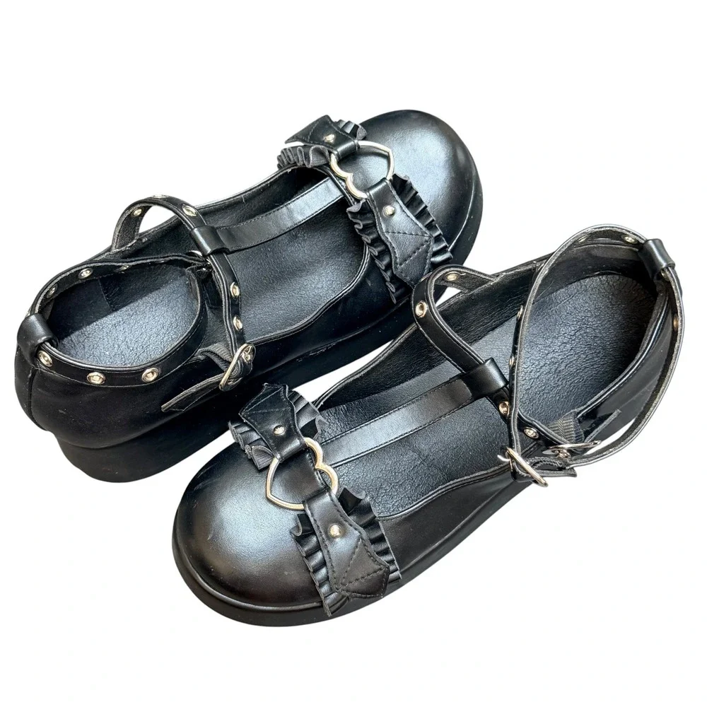 Womens Black Platform Mary Jane Shoes Y2K Goth Punk Grunge Witchy Chunky Sz 7
